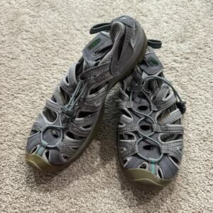 Keen Whisper Hiking Sandals Outdoors Women's Size 10 Bungee Cinch Gray w/ Green